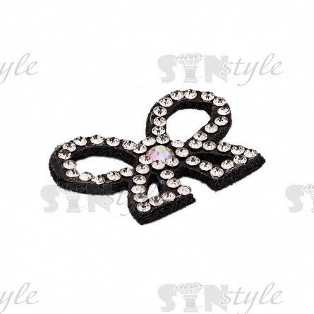 Аппликация "Бантик" из страз, на фетровой основе, размер 34 мм х 23 мм, цвет черный + белые и радужные стразы фото 2