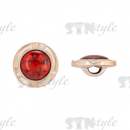 Пуговица пластиковая на ножке, круглая, золотая основа, красная вставка под мрамор, размер 28L фото 1