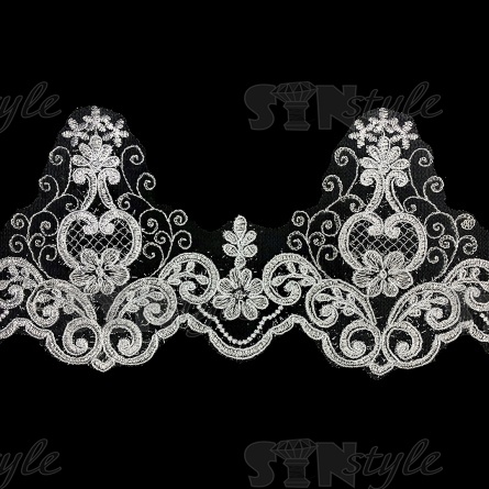 Кружево гипюр, тонкое изящное кружево с цветочным узором, ширина 145 мм, намотка 10 ярдов, цвет кипенно-белый  фото 2