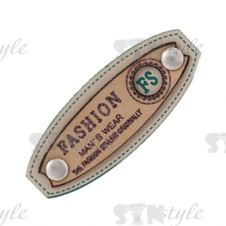 Аппликация пришивная ПВХ, двухслойная с заклепками и принтом, размер 45x17, цвет шампань фото 1