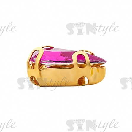 Стразы пришивные акриловые в цапах, форма капля, цвет золото+фуксия, размер 6х10мм, 200 шт/уп. фото 2