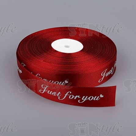 Лента атласная с принтом, ширина 25 мм, намотка 100 ярдов, цвет бордовый (№37)  фото 1