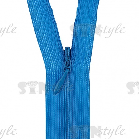 Молния спираль, тип 3, потайная, неразъемная, основа капрон, длина 50 см, цвет 208 (темно-голубой), бегунок цвета основы фото 2