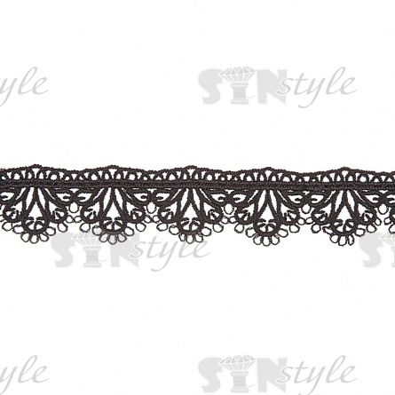 Кружево ажурное матовая нить, ширина 25 мм, цвет черный, намотка 15 ярдов  фото 1