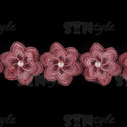 Цветочки из капроновой ленты, ширина 55 мм, намотка 20 ярдов, цвет грязно-розоый+белый, № 55 фото 3