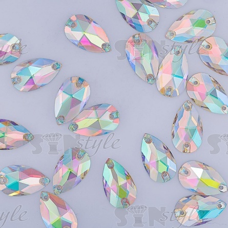 Стразы пришивные стеклянные Капля, цвет радужный (голография), размер 11 мм х 18 мм фото 3