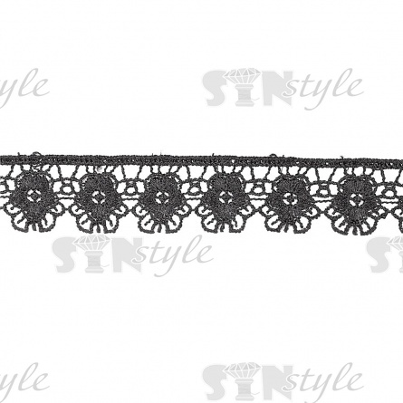 Кружево ажурное, нежная цветочная гирлянда с резным краем, ширина 40 мм, цвет черный, намотка 15 ярдов фото 2