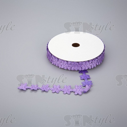 Декоративная лента из цветочков, цвет фиолетовый, ширина 20 мм, намотка 20 ярдов фото 1