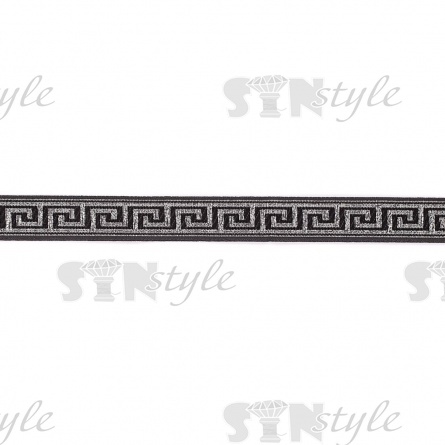 Жаккардовая лента, цвет черный+серебро, ширина 20 мм, намотка 10 метров фото 1