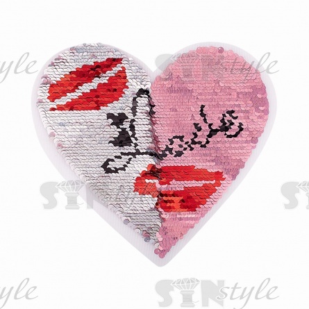 Аппликация на сетке из пайеток "Сердце", размер 215х195 мм, цвет розовый+серебряный фото 3