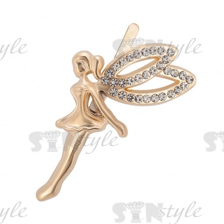 Брошь металлическая со стразами, крепление усики, цвет золото+белые стразы, размер 35х50 мм фото 1