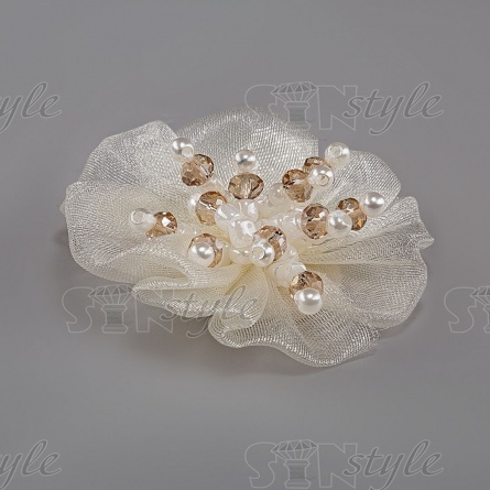 Аппликация с элементами из бисера и страз, цвет шампань, диаметр 50 мм фото 2