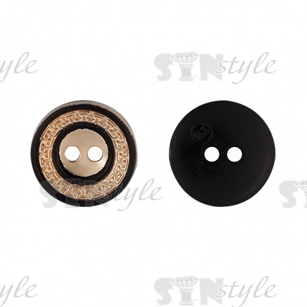 Пуговица пластиковая на два прокола, золотая с черным, 28L фото 1