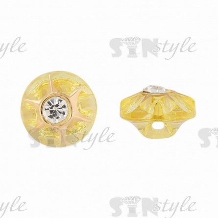 Пуговица пластиковая на ножке, круглая, желтая прозрачная с белой стразой в центре, 20L фото 1