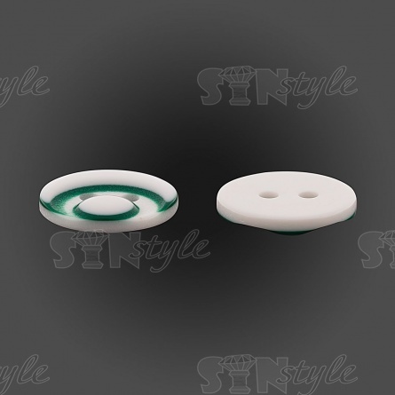 Пуговица пластиковая на два прокола, размер 20L, цвет белый/зеленый фото 3