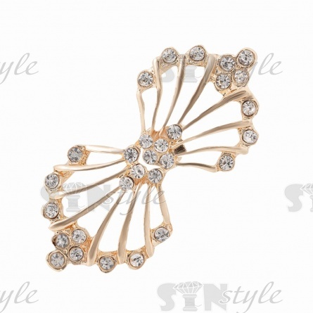 Застежка металлическая со стразами, цвет золото+белые стразы, размер 53х25 мм фото 1