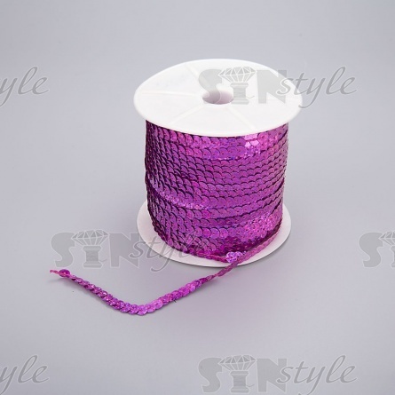 Пайетки на нитке, d=6 мм, цвет фуксия радужная, намотка 100 ярдов фото 2