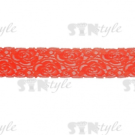 Кружево эластичное, ширина 60 мм, цвет красный, намотка 14,5 ярдов фото 1