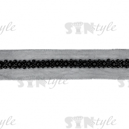 Тесьма декоративная на сетке из бусин, ширина 14 мм, цвет черный, намотка 10 ярдов фото 2