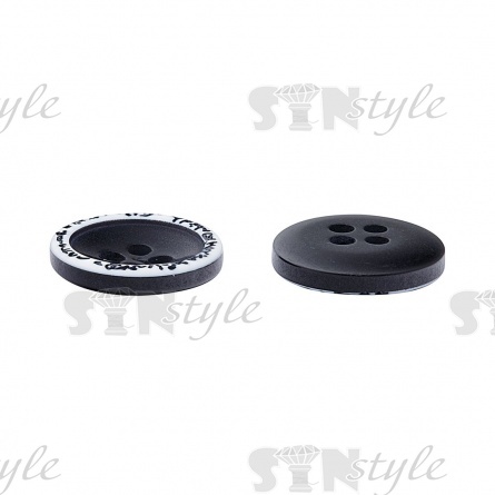 Пуговица пластиковая на четыре прокола, размер 24L, цвет черный/белый фото 3