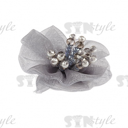 Аппликация с элементами из бисера и страз, цвет серый, размер 50 мм фото 2