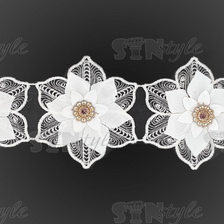 Цветочки из капроновой ленты, цвет белый, ширина 80 мм, намотка 15 ярдов фото 2