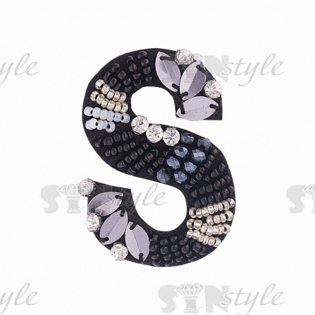 Аппликация с элементами из бисера и страз на фетровой основе, цвет черный+серебряный, размер 35х50 мм фото 1