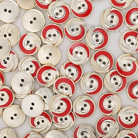 Пуговица пластиковая на два прокола, золотая с красным, 28L фото 4