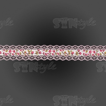 Декоративная лента на кружевной основе с цветочным принтом, цвет розовый, ширина 30 мм, намотка 20 ярдов фото 2