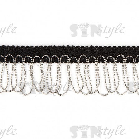 Декоративная тесьма с  бахромой отделочная, ширина 40 мм, цвет черный+цепочка цвет никель, намотка 25 ярдов фото 3