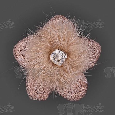 Цветочки декоративные с натуральным мехом, цвет бежевый, размер 40 мм,  фото 1