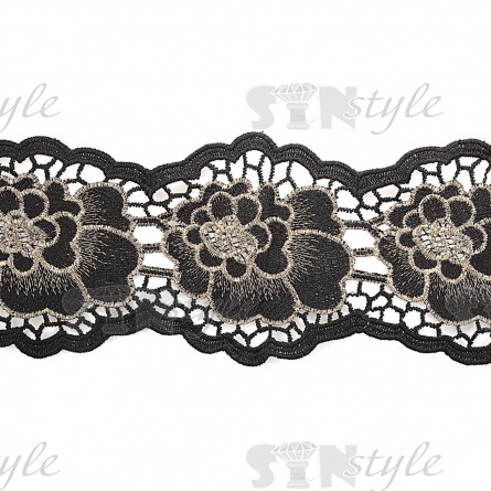 Кружево вязаное ажурное, цвет черный и золото, намотка 15 ярдов, ширина 115 мм фото 1