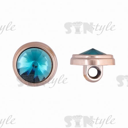 Пуговица пластиковая на ножке, круглая, золотая основа с бирюзовым кристалом, 20L фото 1