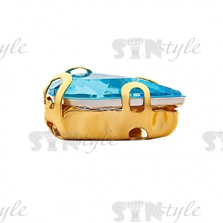 Стразы пришивные акриловые в цапах, форма капля, цвет золото+голубой, размер 6х10мм, 200 шт/уп. фото 2