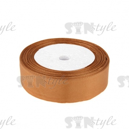 Декоративная лента атласная 25 мм, намотка 25 ярдов, цвет светло-коричневый (158) фото 1