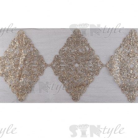 Кружево на черной сетке с золотым глиттером, ширина 210 мм, намотка 15 ярдов фото 2