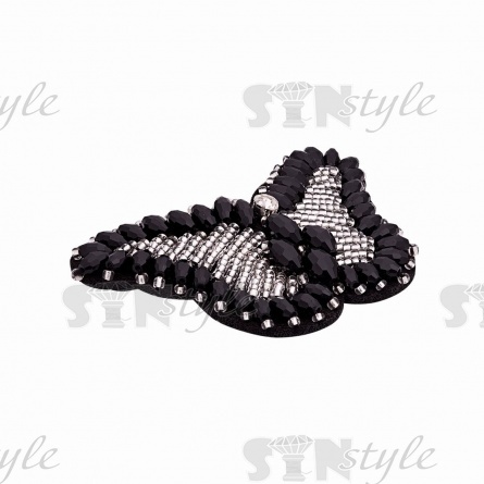 Аппликация с элементами из бисера на фетровой основе, цвет черный, размер 70х45 мм фото 2