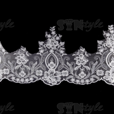 Кружево гипюр с пайетками, ширина 300 мм, цвет сияющий белый, намотка 10 ярдов фото 2