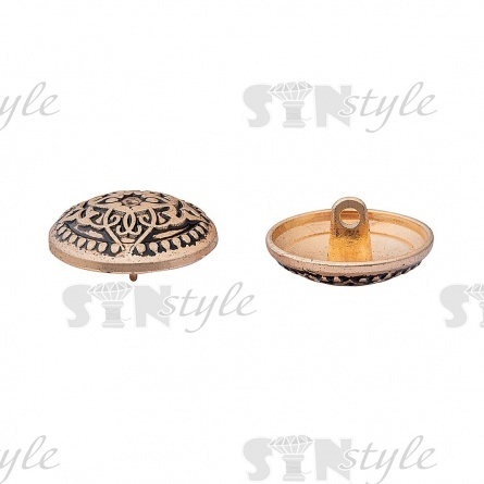 Пуговица металлическая на ножке, размер 32L, цвет золотой, на шляпке восточный орнамент фото 2