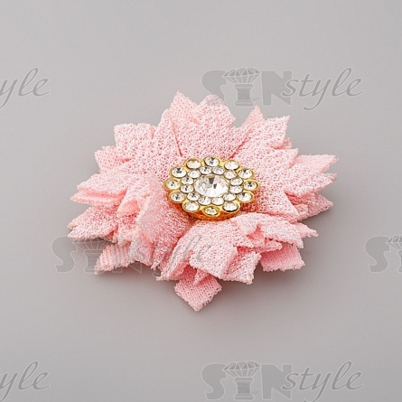 Цветочки декоративные тканевые со стразами, цвет розовый, диаметр 40 мм,  фото 2
