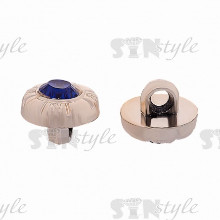 Пуговица пластиковая на ножке, круглая, золотая с синей стразой в центре, 20L фото 2