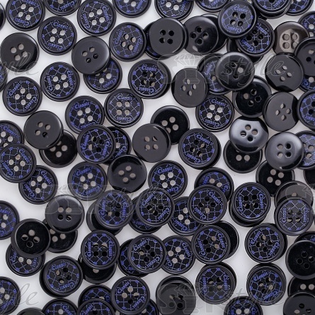 Пуговица пластиковая на четыре прокола, размер 24L, цвет черный/синий фото 4