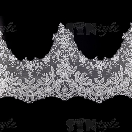 Кружево гипюр с пайетками, ширина 350 мм, цвет сияющий белый, намотка 10 ярдов фото 2