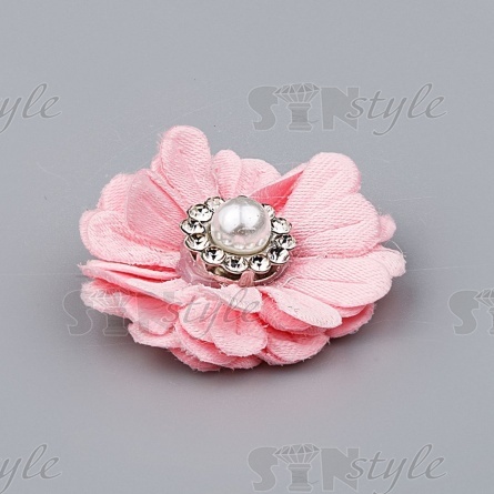 Цветочки декоративные со стразами и бусиной, цвет розовый, диаметр 30 мм,  фото 2