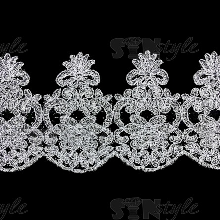 Кружево гипюр, тонкое изящное кружево с цветочным узором, ширина 120 мм, намотка 10 ярдов, цвет сияющий белый фото 2