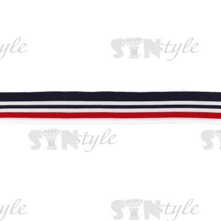 Тесьма трикотажная (лампасная), ширина 40 мм, цвет темно-синий/белый/красный, намотка 70 метров фото 2