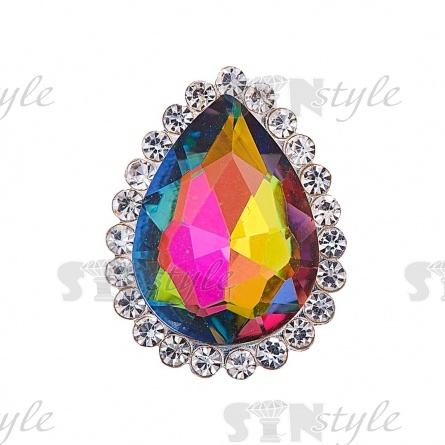 Стразы пришивные стеклянные в оправе, форма капля, цвет серебро+белый+зеленый радужный (голография), размер 10х14 мм фото 1