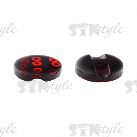 Пуговица пластиковая на полуножке, размер 24L, черная основа с красными пайетками фото 5