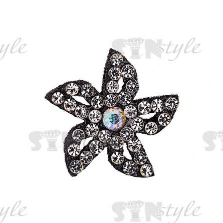Аппликация "Цветочек" из страз, на фетровой основе, размер 20 мм, цвет черный + белые и радужные стразы фото 1