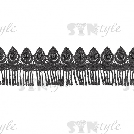 Кружево синтетическое намотка 15 ярдов, ширина 70 мм, цвет черный  фото 1